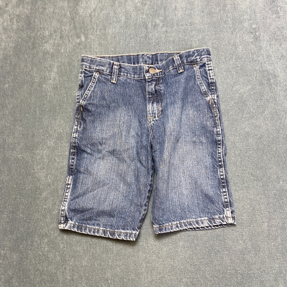 Wrangler Utility Shorts Boys 8 Husky Blue Denim Cotton Straight Leg Mid Rise